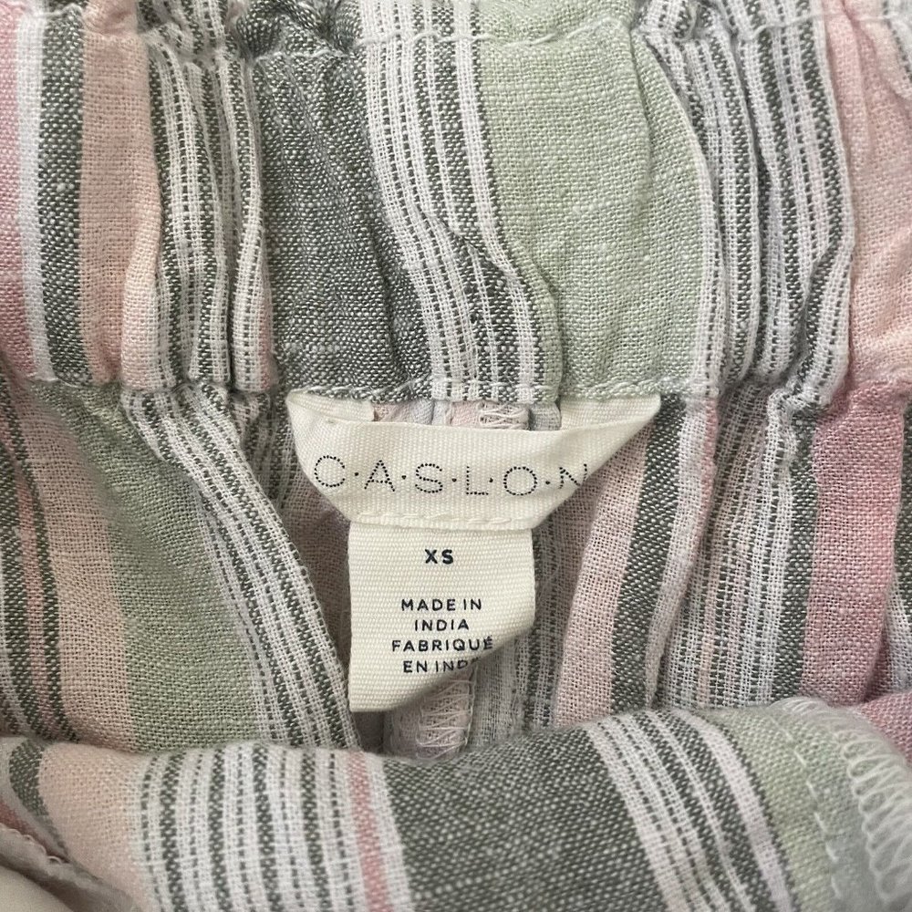 Caslon Womens Shorts XS Pink Green Striped Linen Blend Belt Lightweight Casual - Picture 4 of 9